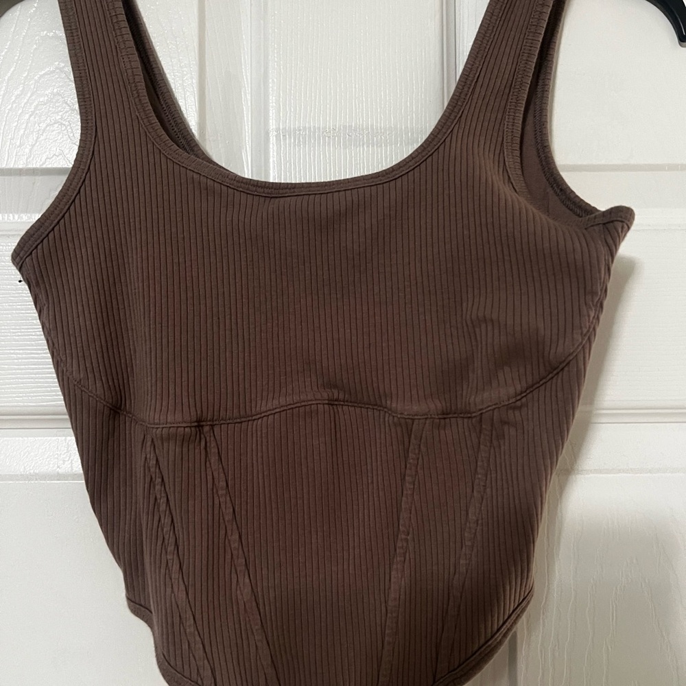 Brown Ribbed Women's Top